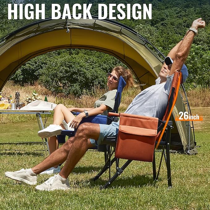 Oversized Folding Camping Chairs for Adults Heavy Duty, Support 500lbs Big and Tall High Back Camping Chairs for Heavy People Padded Lawn Chairs Camp Chairs for Indoor,Beach,Camp,Lawn,Outdoor,Brown