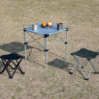 iClimb Lightweight Stable Alu. Folding Square Table Roll Up Top with Carry Bag for Camping Picnic Backyards BBQ Camp Kitchen (Silver, M)