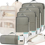 BAGAIL 4 Set/6 Set/8 Set Compression Packing Cubes Travel Accessories Expandable Packing Organizers (Half Mesh, 8-Beige)