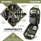 Camp Kitchen Cooking Utensil Set Travel Organizer Grill Accessories Portable Compact Gear for Backpacking BBQ Camping Hiking Travel Cookware Kit Water Resistant Case