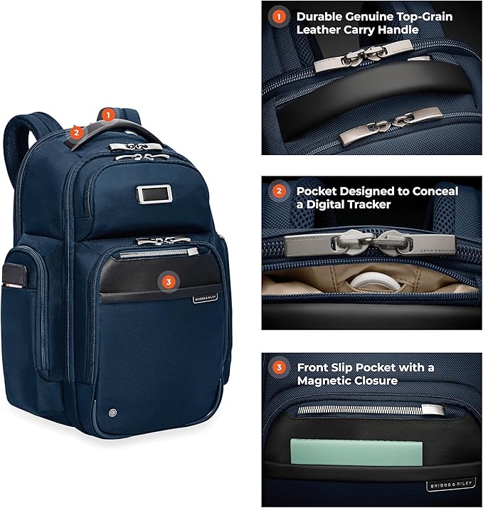 Briggs & Riley Large Cargo Backpack for Women & Men - Laptop Backpack, For Work & Travel, Spacious & Durable, Padded Straps, Fits up to 17" Laptop - @work Collection, Navy