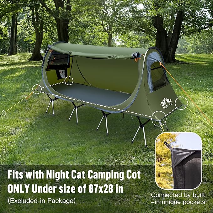 Night Cat Pop-up Camping Tent: 1 Person Tent Waterproof Instant Easy Setup Tunnel Tent Fits with Camping Cot (Excluded)
