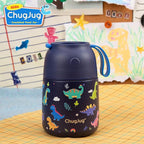 Kids Soup Thermo for Hot Food - 18 oz Wide Mouth Insulated Food Jar with Spoon for Kids| Leakproof Stainless Steel Lunch Thermo Container for Hot Food,School Travel - Easy Carry (Blue Dinosaur)