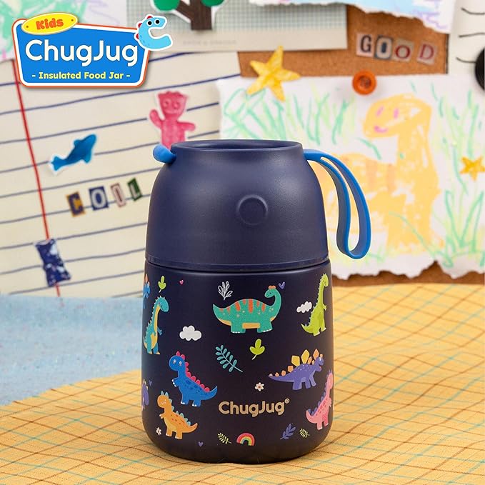 Kids Soup Thermo for Hot Food - 18 oz Wide Mouth Insulated Food Jar with Spoon for Kids| Leakproof Stainless Steel Lunch Thermo Container for Hot Food,School Travel - Easy Carry (Blue Dinosaur)