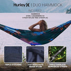 Hurley Duo Camping Hammock - 1 Person Portable Hammock for Camping, Heavy Duty Hammock with Parachute Nylon Fabric - Camping Accessories & Camping Gear for Outdoor Activities - Holds Up to 400lbs