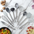 COOK WITH COLOR Silicone Cooking Utensils, Kitchen Utensil Set, Easy to Clean Silicone Kitchen Utensils, Cooking Utensils for Nonstick Cookware, Kitchen Gadgets Set, 10 Pieces, Grey Ombre
