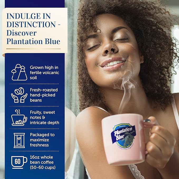 PREMIUM PLANTATION BLUE TRADITION CLASS EXPERIENCE 100% Jamaica Blue Mountain Coffee Medium Roasted Whole Beans (16oz)