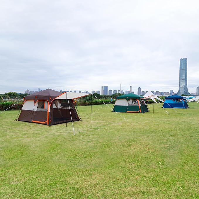 KTT Instant Tent 6 Person(C),Large Family Cabin Tents,Automatic Tent Build Quickly in 60S,2 Rooms,2 Top Windows,3 Doors and 3 Windows with Mesh,Waterproof,Big Tents for Outdoor,Picnic,Camping