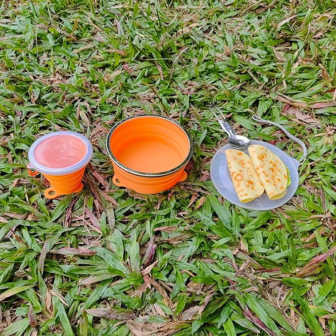 Mess Kit for Camping Silicone Collapsible Bowl Collapsible Cup and Stainless Steel Spoon for Backpacking Outdoor Hiking Traveling and Picnic