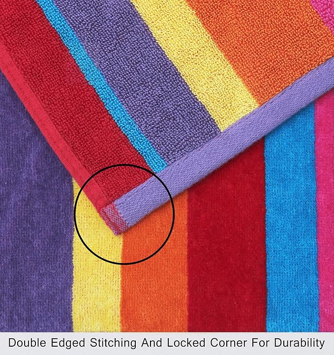 COTTON CRAFT Hooded Beach Towel – Oversized 35 x 70 Towel with Hood for Adults - Summer of Siam - 100% Cotton Velour Dobby Terry Towel - Soft Absorbent Quick Dry - Pool Bath Wrap – Multicolor Stripe
