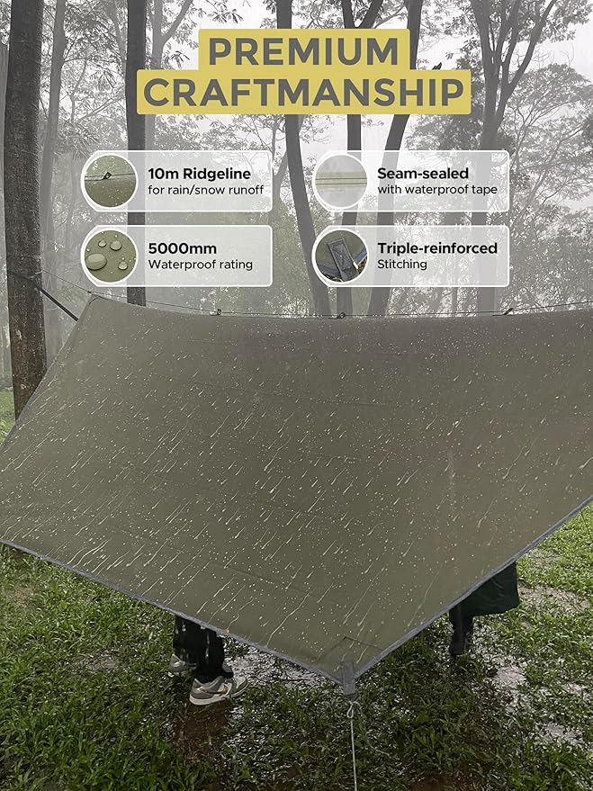 ADVOKAIR Camping Hammock with Mosquito Net and Rain Fly, Up to 500lbs, Ultralight and Portable Nylon Travel Hanging Hammock with Tree Straps, Perfect for Outside, Backpacking, Hiking and Backyard