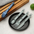 Magnetic Camping Utensils Set, Knife, Fork & Spoon Cutlery Set, Portable & Reusable Metal Aluminum Travel Flatware, 3-PACK, Gray