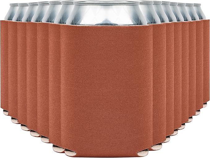 Blank Beer Can Coolers Sleeves (14-Pack) Insulated Beer Can Cooler Sleeves - HTV Friendly Plain Can Sleeves for Soda, Beer Cans & Bottles - Blanks for Vinyl Projects & Wedding Favors (Burnt Orange)