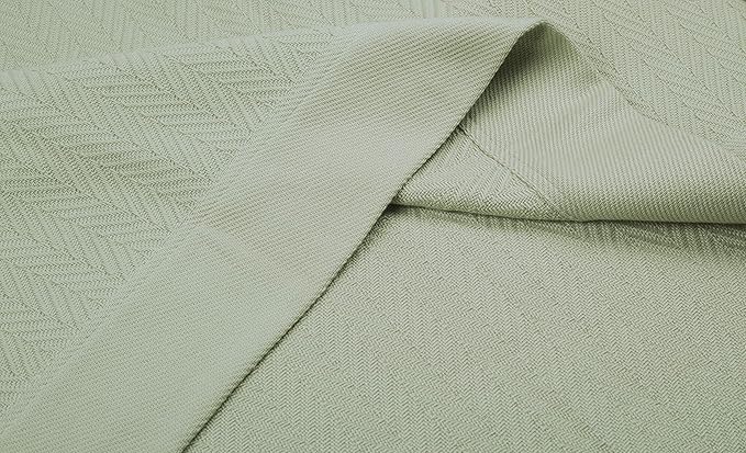Threadmill Luxury Cotton Blankets Queen Size | All-Season 100% Cotton Blanket for Queen/Full Size Bed | Herringbone Soft Breathable | Sage Green