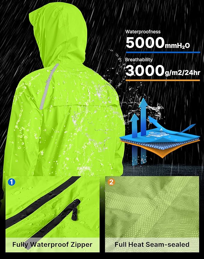 Men's Cycling Rain Jackets Waterproof Running Bike Windbreaker Lightweight Packable Hooded Jacket
