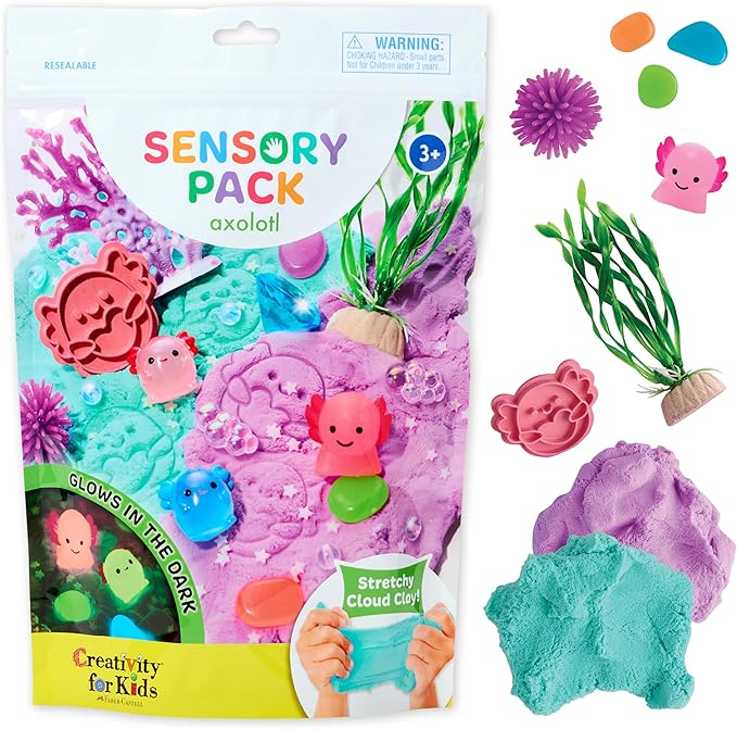 Creativity for Kids Sensory Table with 29-Piece Color Party Kit & 3 Themed Sensory Packs Bundle - Farm, Axolotl & Outer Space Activities (Ages 3+)