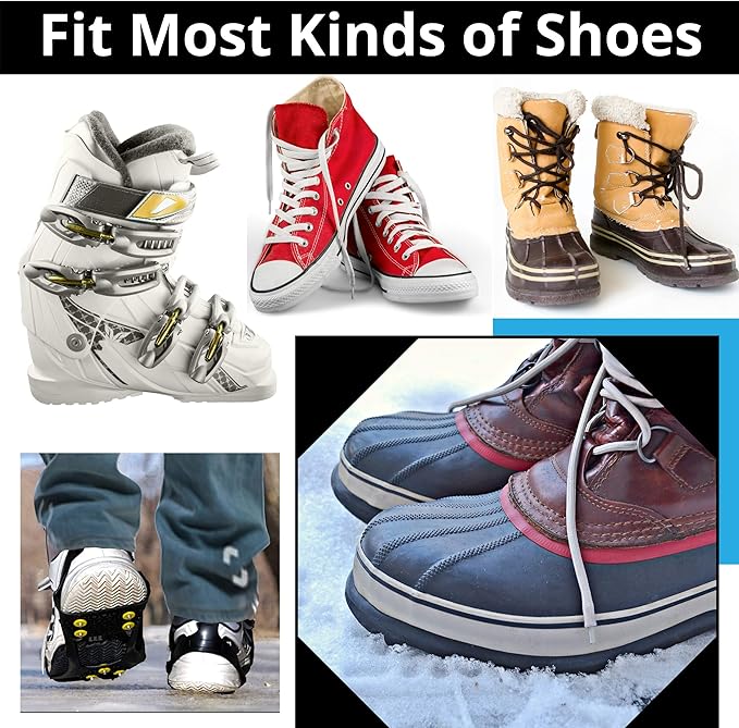 Ice Snow Traction Cleats - Lightweight Crampon Cleats for Walking on Snow & Ice - Anti Slip Grippers Fasten Quickly & Easily Over Footwear - Protable Grips for Shoes and Boots