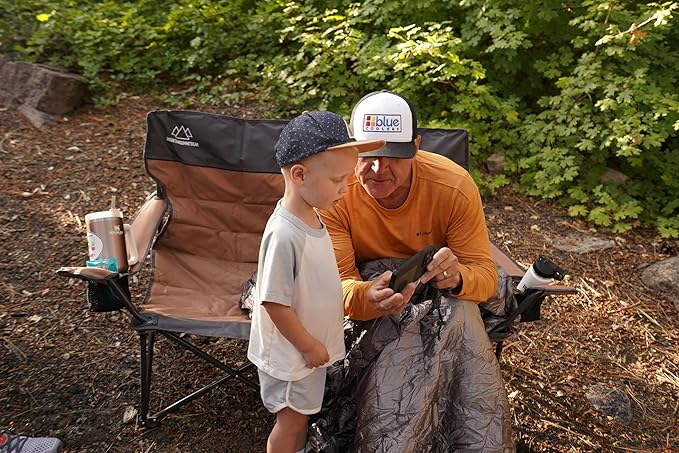 Quilted Low Loveseat Camping Chair for 2 with Padded Seat and Back for Camping/Hiking/Backpacking Made by Caddis Sports (Low Loveseat (Brown))