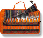 13 Piece Stainless Steel Family Cutlery Picnic Utensil Set with Travel Case for Camping | Hiking | BBQs - Includes Forks | Spoons | Knifes | Chopstick, Plus Nylon Commuter Case (Orange)