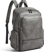 Leather Backpack for Women, Fits 15.6 Inch Laptop, Soft Vegan Leather Backpack for Travel and Daily Use, Grey