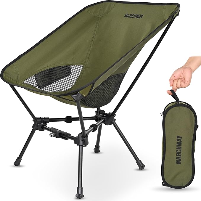 MARCHWAY Lightweight Folding Camping Chair with Spring Lock, Stable Compact Portable for Outdoor Camp, Travel, Beach, Picnic, Festival, Hiking, Backpacking (Lowback Green)
