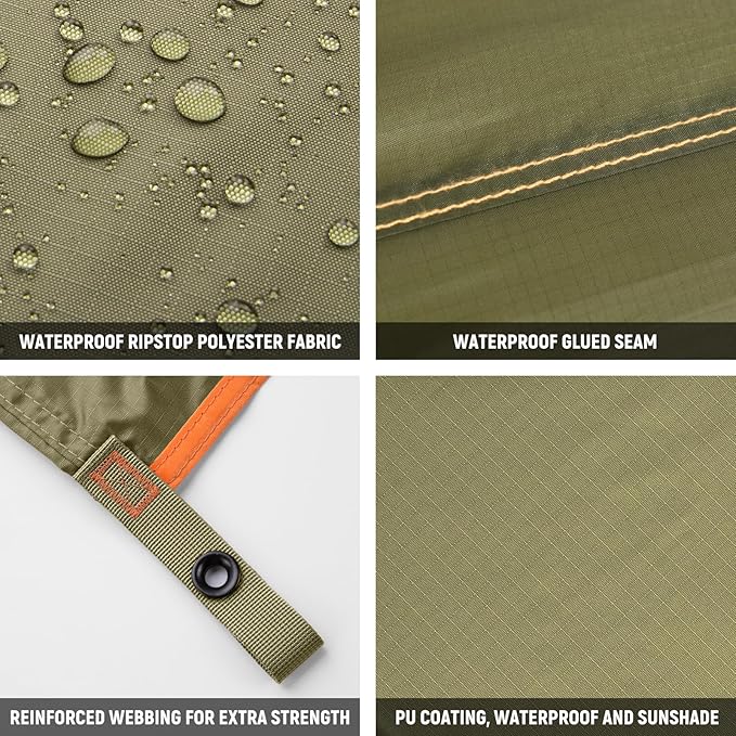 Waterproof Camping Tarp 10 x 10ft Survival Tent Backpacking Portable Tarp Multifunctional Anti-UV Shelter for Outdoor (Chestnut Brown)