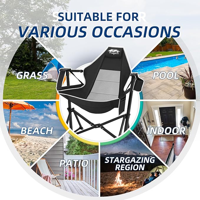 Portable Hammock Camping Chair with Adjustable Back, Folding Hammock Chair Supports 330lbs, Camping Swing Chair for Adults, Camping Hammock Chair for Lawn, Concerts, Backyard, Stargazer