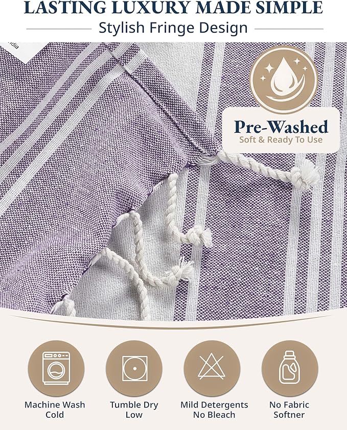 LANE LINEN Beach Towels 4 Pack Oversized - Turkish Towel Set, Pre-Washed Oversized Beach Towel, Quick Dry Beach Towels for Travel, Beach Towel Large, 39"x71" - Regal Orchid