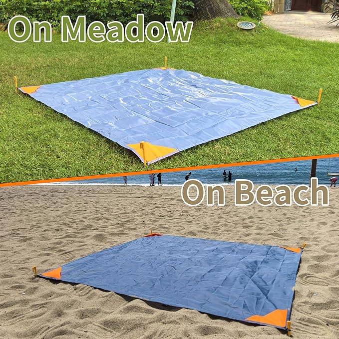 Pocket Beach Blanket Medium Foldable Picnic Mat Portable Lightweight Camping Tarp Tent Blankets Washable Rug Quick Dry Compact Beach Mats Hiking Outdoor Essentials (Gray/Orange 78"*83"/6.56ft×6.89ft)