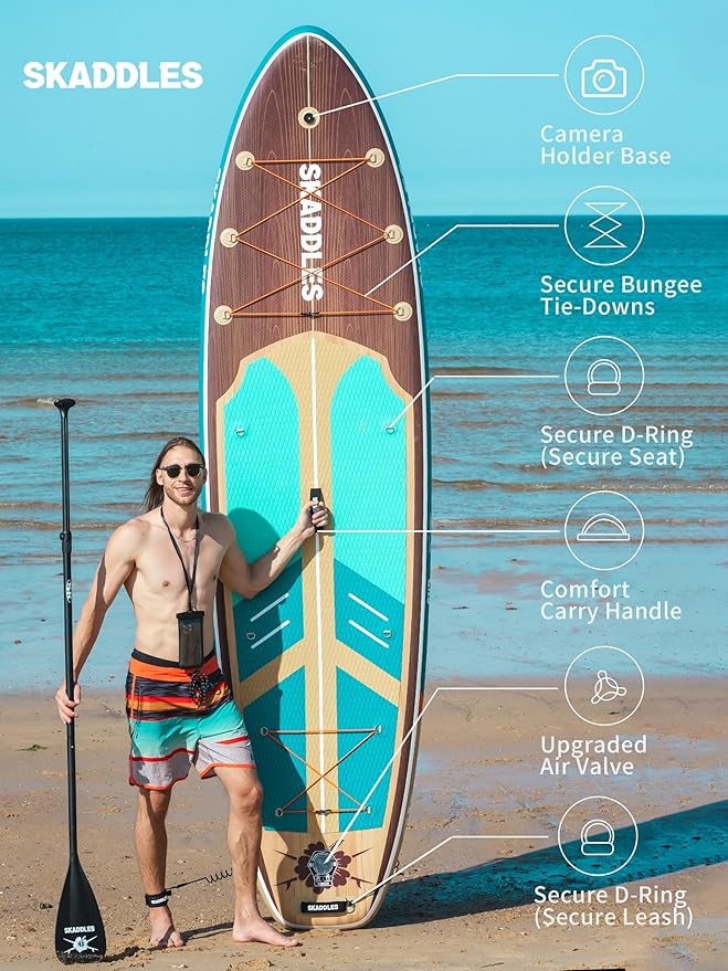 11' Inflatable Stand Up Paddle Board – Extra Wide SUP for Adults & Kids of All Skill Levels, Stable Paddleboard with Pump, Fins, Backpack, Accessories & Waterproof Phone Pouch