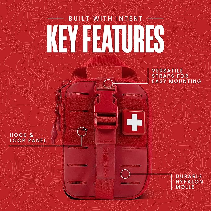 My Medic Sidekick - Camping Hiking and Backpacking First Aid Kit - 70 Items - HSA and FSA Eligible - Small Ifak Great for Travel or Motorcycle - Portable Emergency Kit – Red