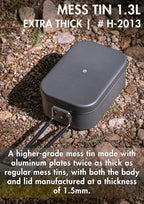 CAMPINGMOON Mess Tin 1.3L Aluminium Camping Cookware Extreme Thick Black H-2013