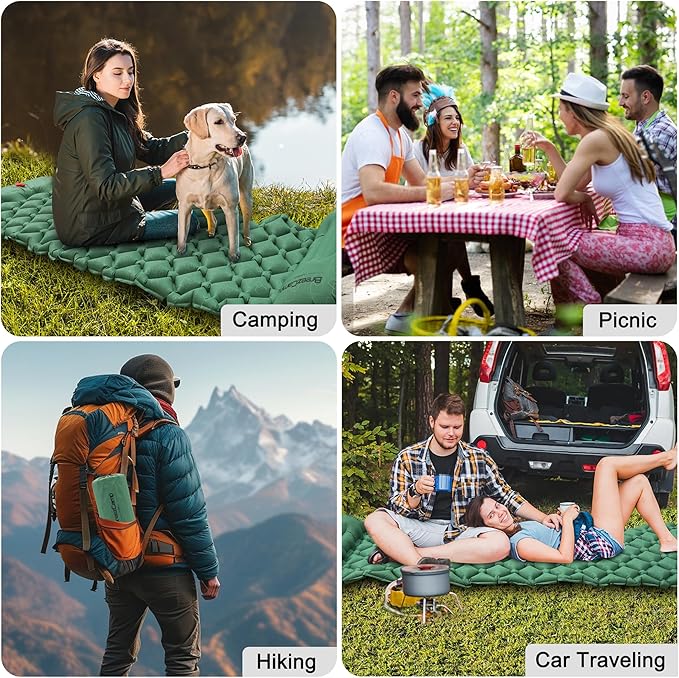 Camping Sleeping Pad, Ultralight Inflatable Mattress with Pillow Built-in Foot Pump for Outdoor Hiking Travel Tent Backpacking Trip Car, Compact Lightweight Camping Mat, Green