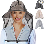 CozyCabin 3 Pcs Mesh Mosquito Head Net, Fully Covered Face Netting for Hats Head Mesh Protecting Net for Outdoor Hiking Camping Garden (Black/Gray/Begie-Large Set)