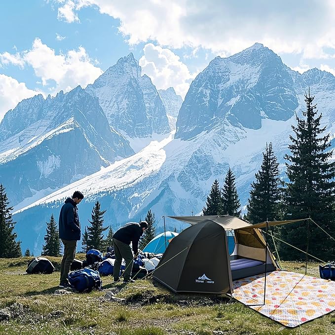 ThreeBears 4-Person Backpacking Tent Shelter, 3000mm Waterproof, Easy Setup, Spacious for Family Outdoor Adventures, Hiking, and Camping Trips