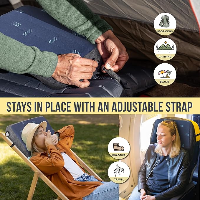 TREKOLOGY Premium Inflatable Camping Pillow with Removable Foam-Padded Case – Noise-Reducing, Ergonomic Design for Outdoor, Backpacking, and Air Travel ALUFT Pro