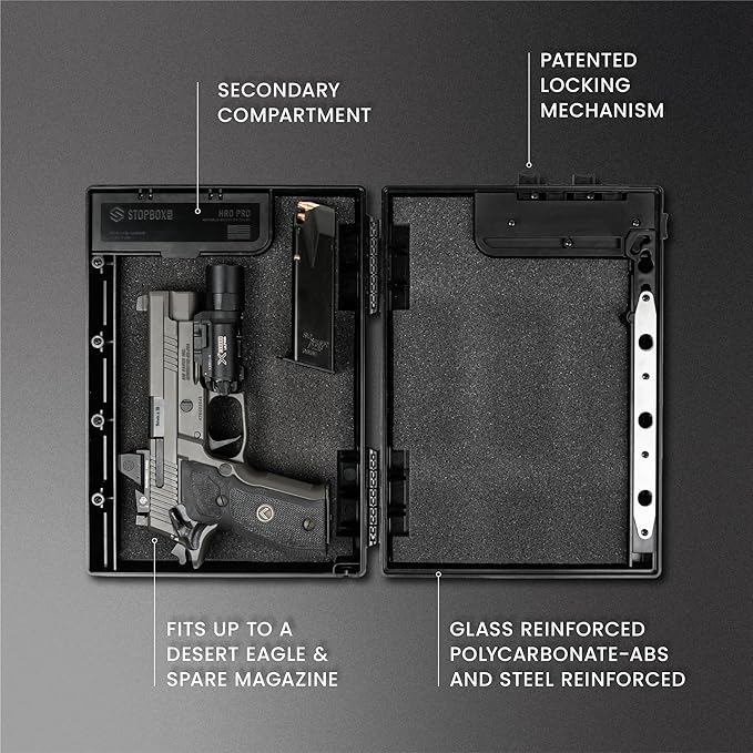 STOPBOX Gun Safe Alternative - Tactical Handgun Storage, Instant Access Portable Gun Case, TSA Compliant Gun Lock Box for Quick Handgun Access | SKULL CAMO + BLACK (2 Pack) | Full + Compact