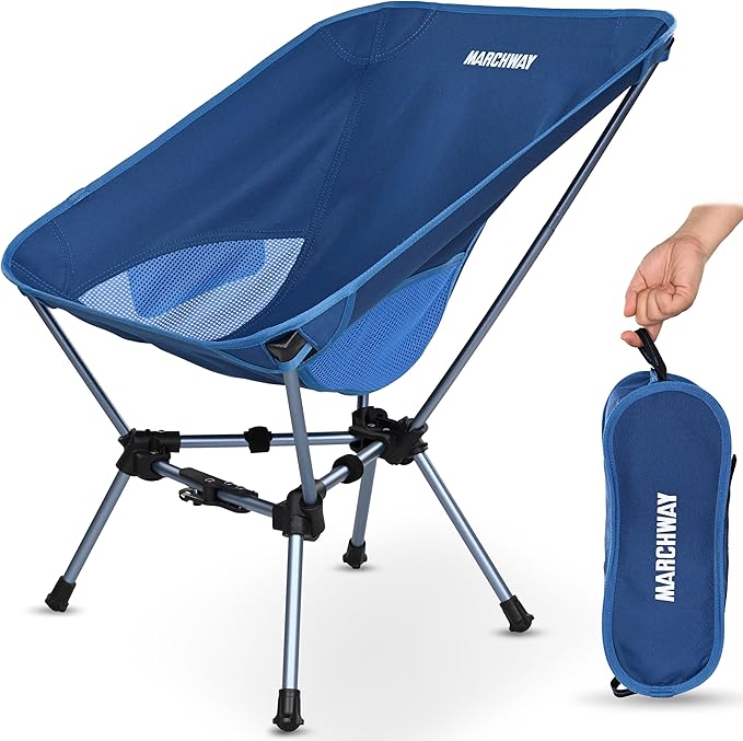 MARCHWAY Lightweight Folding Camping Chair with Spring Lock, Stable Compact Portable for Outdoor Camp, Travel, Beach, Picnic, Festival, Hiking, Backpacking (Lowback Dark Blue)