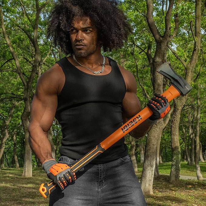 KSEIBI 36-Inch Splitting Axe - Forged Carbon Steel, Wood Splitter & Kindling Axe for Chopping, Heavy-Duty Maul with Ergonomic Fiberglass Handle, Shock Reduction, Anti-Slip Grip