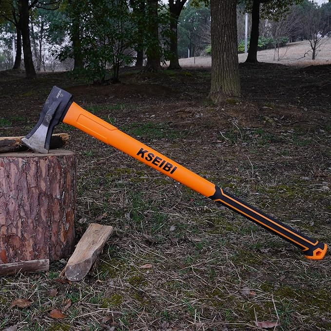 KSEIBI 36-Inch Splitting Axe - Forged Carbon Steel, Wood Splitter & Kindling Axe for Chopping, Heavy-Duty Maul with Ergonomic Fiberglass Handle, Shock Reduction, Anti-Slip Grip