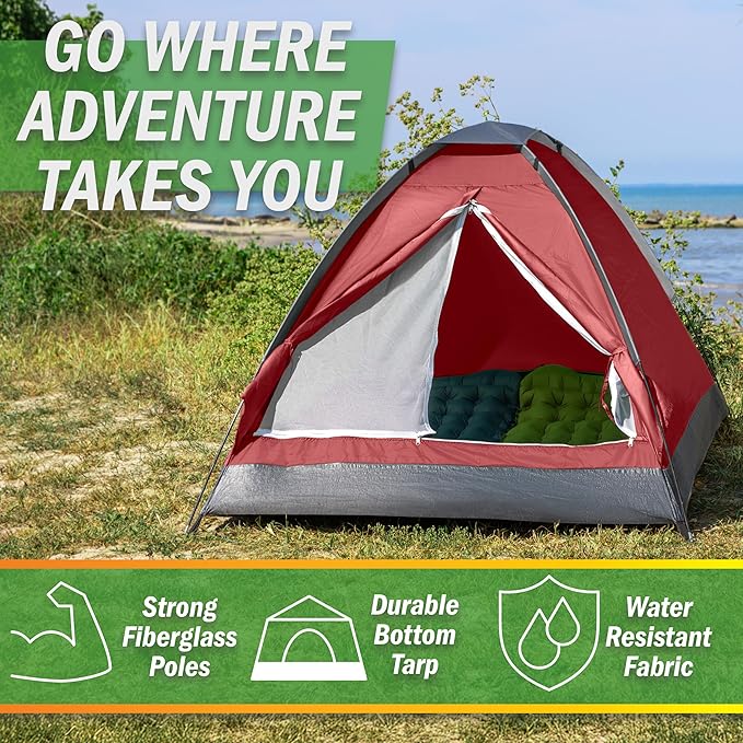 2 Person Camping Tent with Rain Fly and Carrying Bag – Lightweight Outdoor Pop Up Tents for Camping Essentials, Music Festivals, Backpacking, Hiking, or Beach Shelter by Wakeman Outdoors