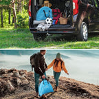 VILLEY Folding Camping Table, Lightweight Double-Layer Round Table with 4 Cup Holders and Carry Bag, Portable Beach Table for Camp, Travel, Fishing, Outdoor Activities, Blue