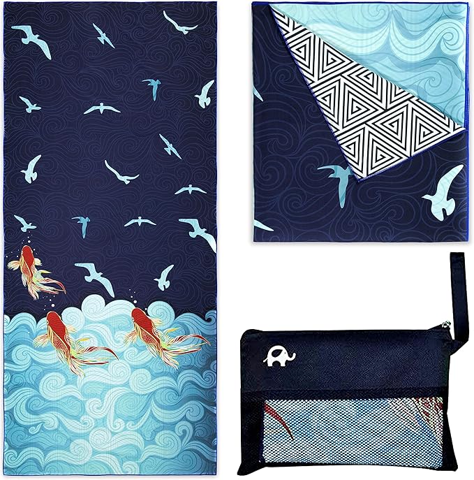Quick Dry Towel Extra Large 78x35 Inch - Microfiber Beach Towel - Perfect for Beach, Travel, Swimming, Pool, Yoga, Hiking, Camping - Lightweight, Fast Drying, Compact for Adults (Koi Fish)