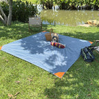 Medium Picnic Mat 6FT Lightweight Camping Tarp Tent Blankets Pocket Beach Blanket Foldable Washable Picnic Rug Quick Dry Compact Beach Mats Hiking Outdoor Essentials(Gray/Blue,78"*83"/6.56ft×6.89ft)