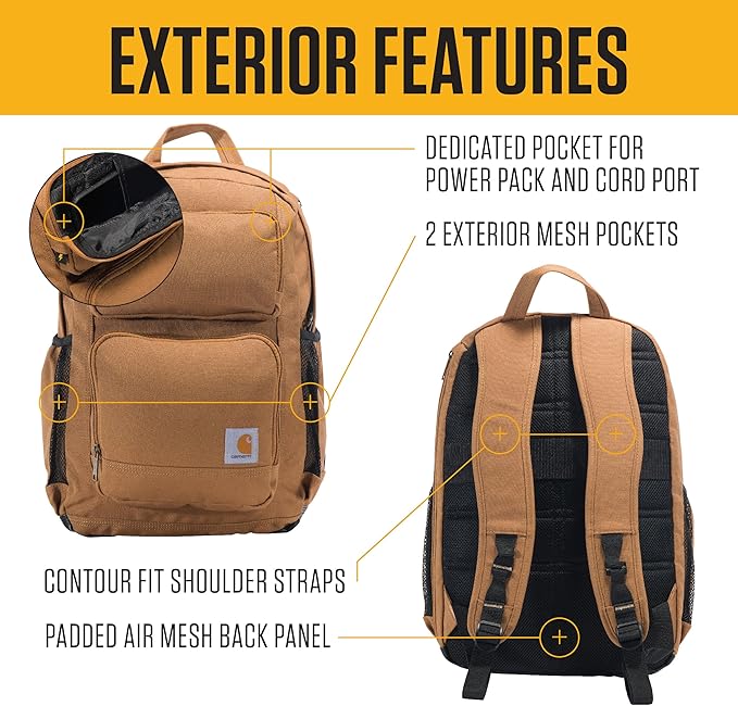 Carhartt 28L Dual-Compartment Backpack, Durable Pack with Laptop Sleeve and Duravax Abrasion Resistant Base, Black