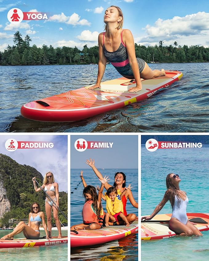 Bigfly Inflatable Stand Up Paddle Board 11’*34”*6”, Blow Up Paddle Board for Adults,with Detachable Fins, Pump, Floating Paddle, Safety Leash,Backpack
