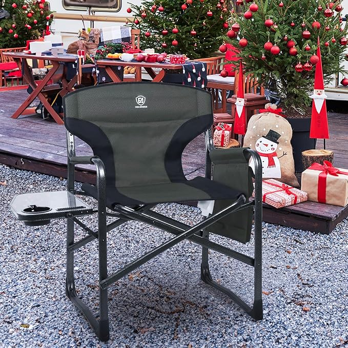 EVER ADVANCED Lightweight Folding Directors Chairs Outdoor, Aluminum Camping Chair with Side Table and Storage Pouch, Heavy Duty Supports 350LBS