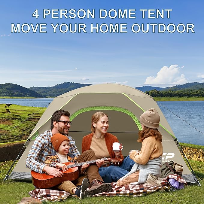 CAMPROS CP Tents for Camping 4 Person Tent Waterproof Windproof Double Layer Camping Tent, Easy Setup Dome Tent with Large Mesh Windows & Wider Door for Outdoor Camping & Hiking