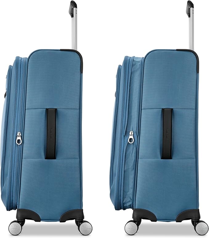 Samsonite 2-PC Soft-Sided 21/25” (Carry-On & Medium Checked), Lightweight Expandable Element Luggage Set: 2 Front Pockets & Side Pocket, Four Spinner Wheels, Adjustable Handle, Durable- Captains Blue