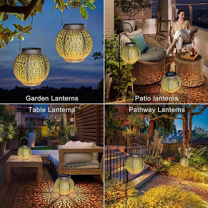 2Pack Solar Outdoor Lanterns Waterproof, Garden Gifts for Mom, Rose Solar Garden Decor , Warm White Table Lights for Yard Art, Porch, Mothers Day Grandma Wife (Antique Bronze )